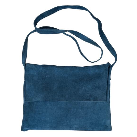 Pulicati Italian Suede Crossbody Bag Blue Slouchy Minimalist Purse Unconstructed - Picture 6 of 11